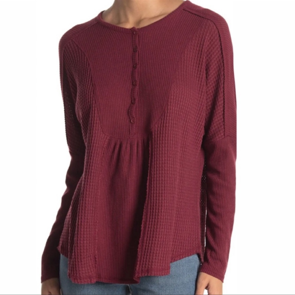 Gibsonlook Mixed Rib Waffle Knit Henley. NWT Size Small